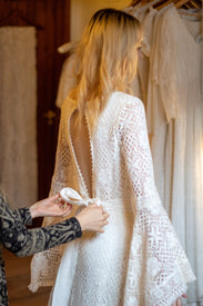 bohemina lace wedding dress and a sash