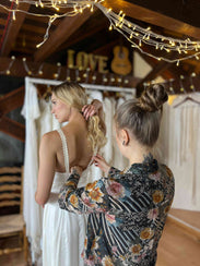 bridal stylist with a bride