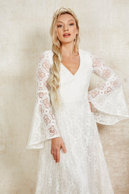 wedding dress with flounce bell sleeves