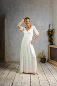 Load image into Gallery viewer, Model wearing a rustic wedding dress.