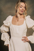 Load image into Gallery viewer, linen wedding dress with detachable triple layer puff sleeves