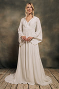 Load image into Gallery viewer, modern bohemian wedding dress with detachable sleeves