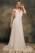 Load image into Gallery viewer, modern bohemian wedding dress with detachable angel sleeves