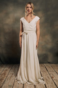 Load image into Gallery viewer, modern boho linen wedding dress with cap sleeves