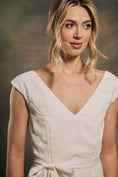 Load image into Gallery viewer, modern boho linen wedding dress with cap sleeves