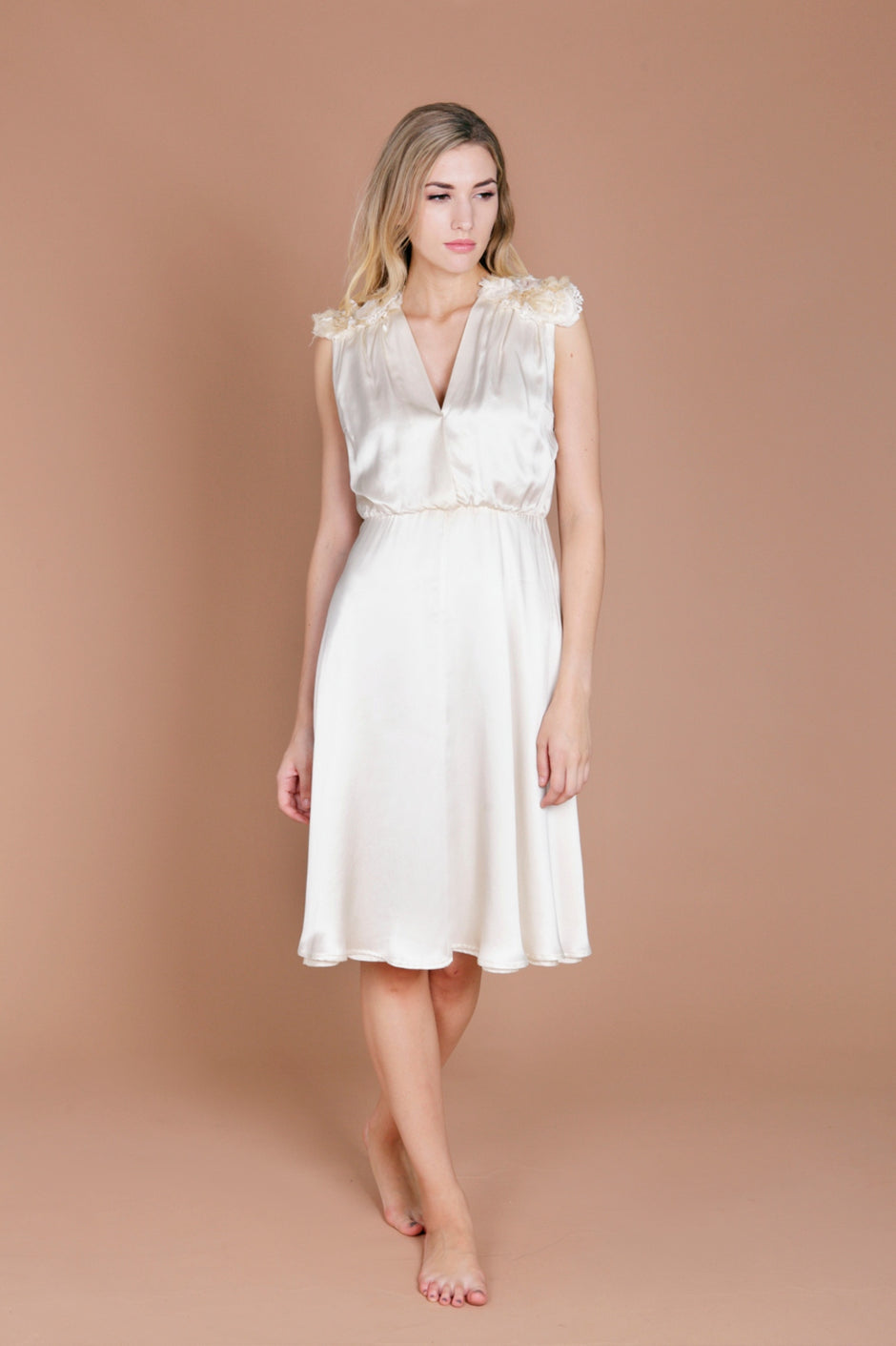 model wearing a repurposed wedding dress