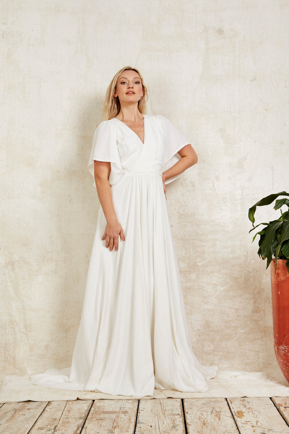 Maybel Dress Modern Wedding Dress With Flutter Sleeves