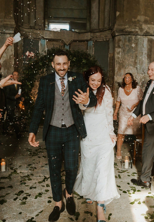 bride and groom just married in the Asylum Chapel in London