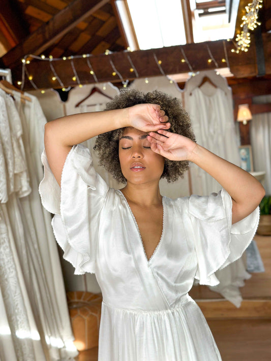 Bride in a boho wedding dress