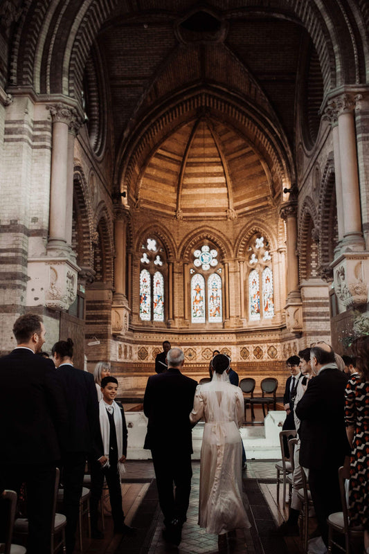 bride and groom getting married at St Stephens in London