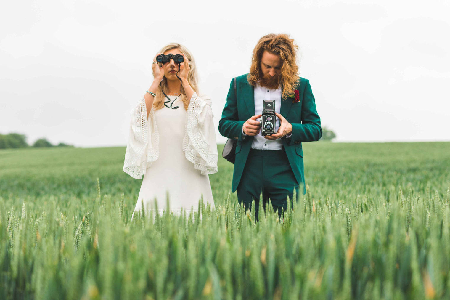 Bride and groom having Wes Anderson inspired wedding