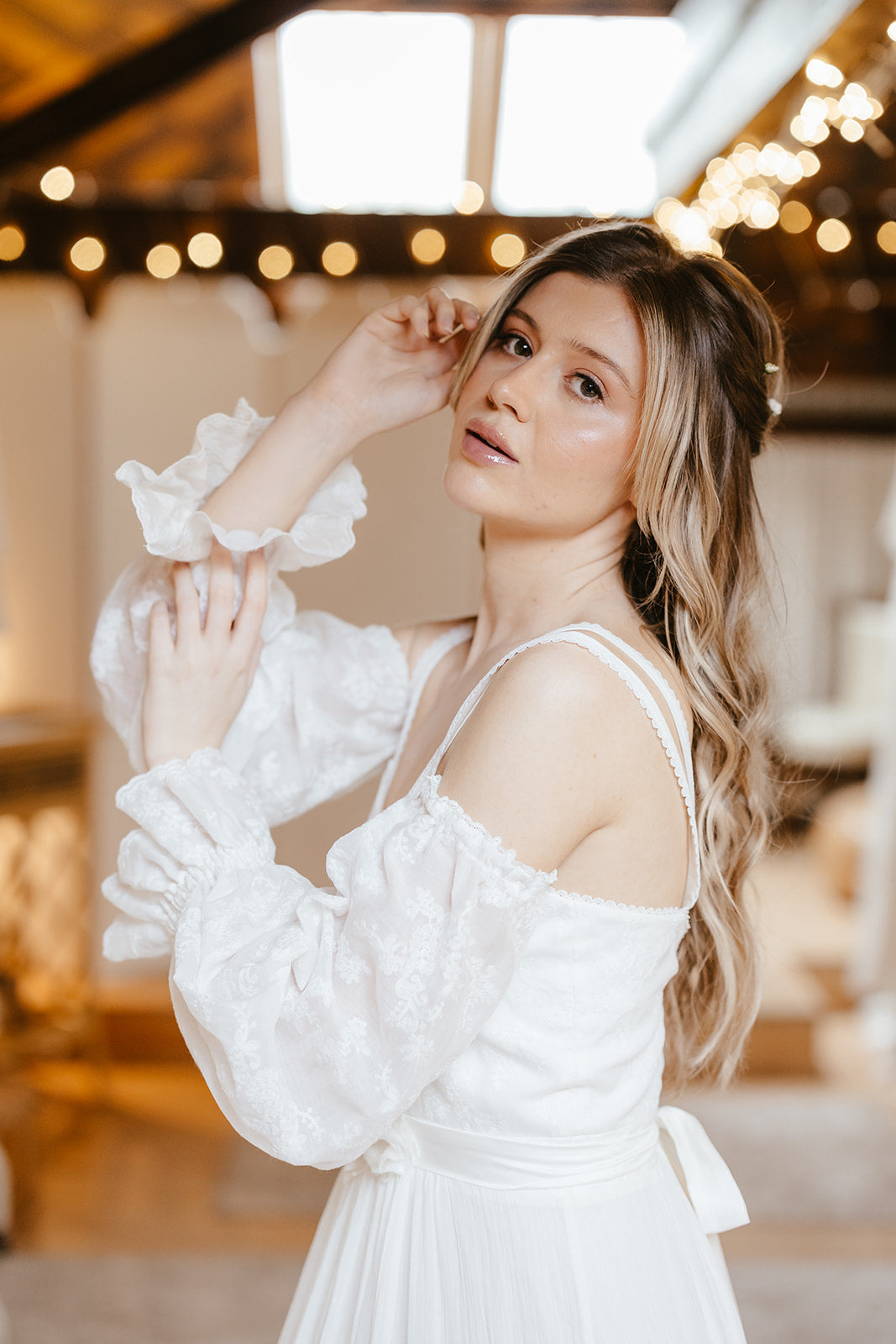 boho bride wearing a modern bohemian wedding dress