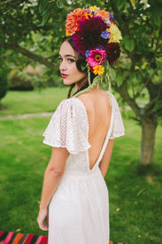 bohemian lace wedding dress large flower headdress