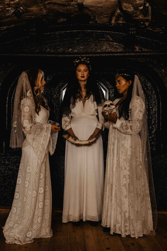 three witch brides in a witchy celestial wedding 