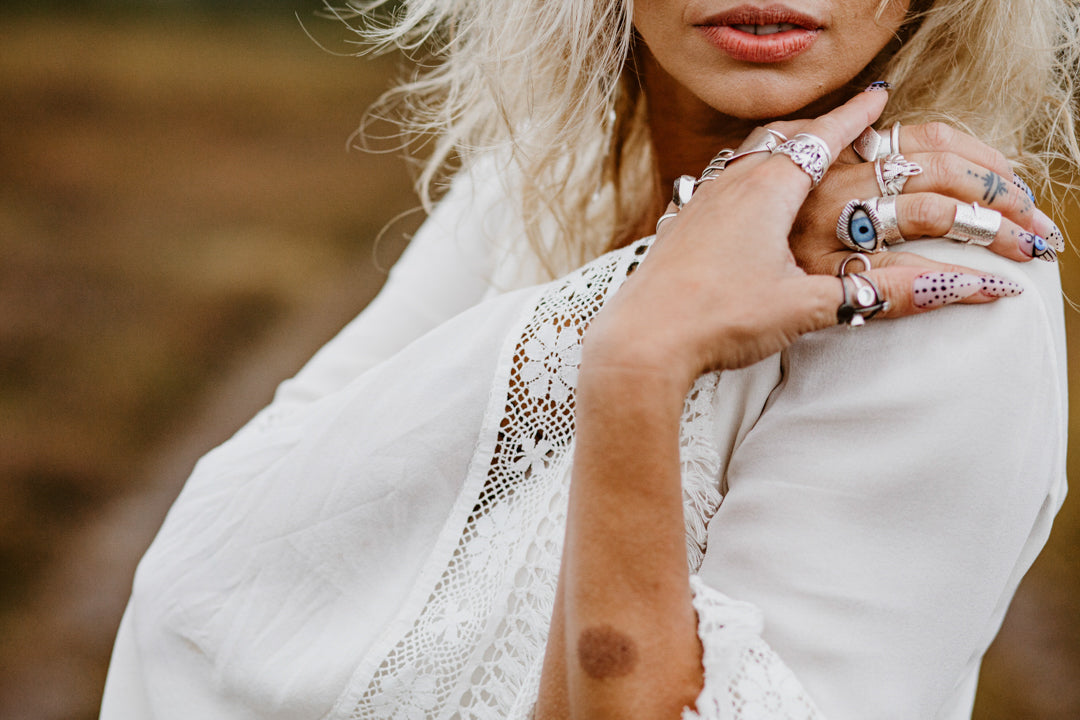 bride wealing a wedding dress made from organic ahimsa silk