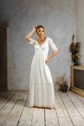 Load image into Gallery viewer, Model wearing a rustic wedding dress.
