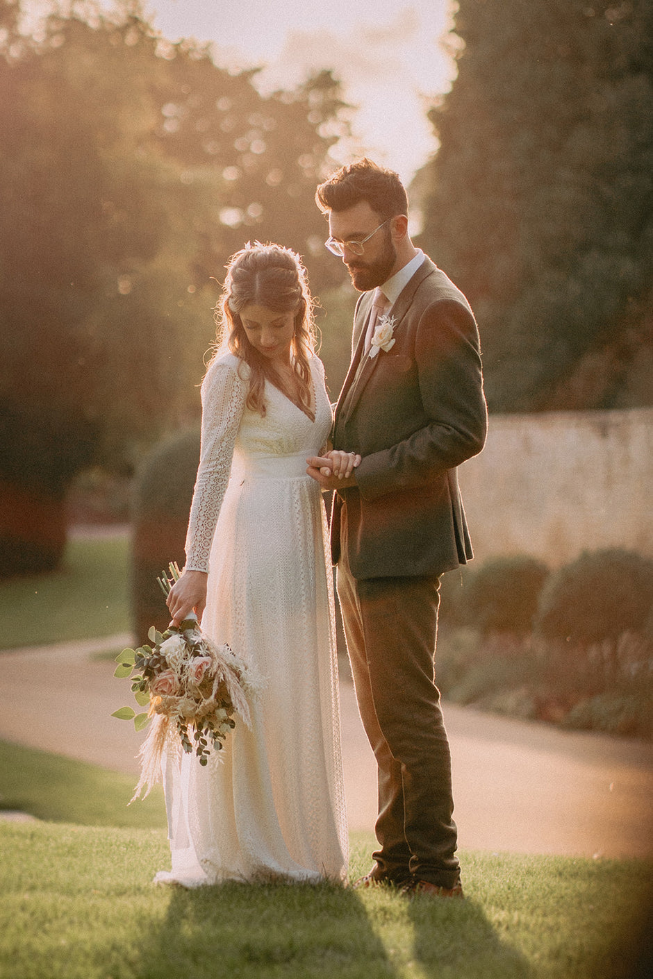 bride in a lace wedding dress