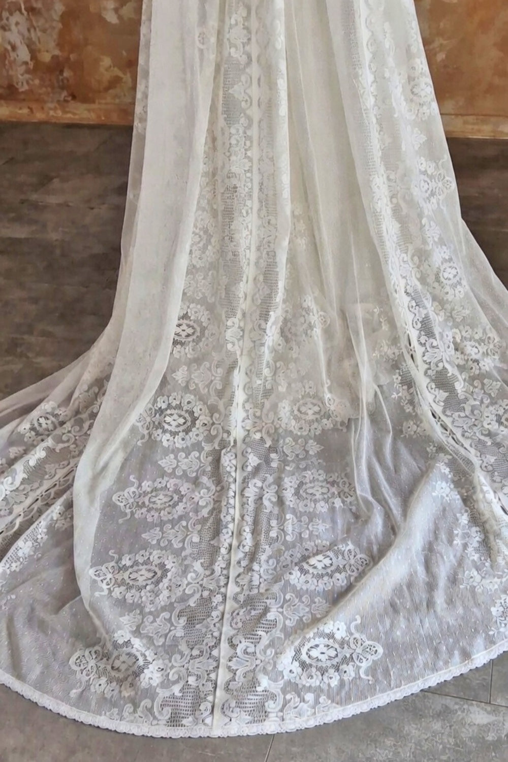 Cathedral length lace veil.