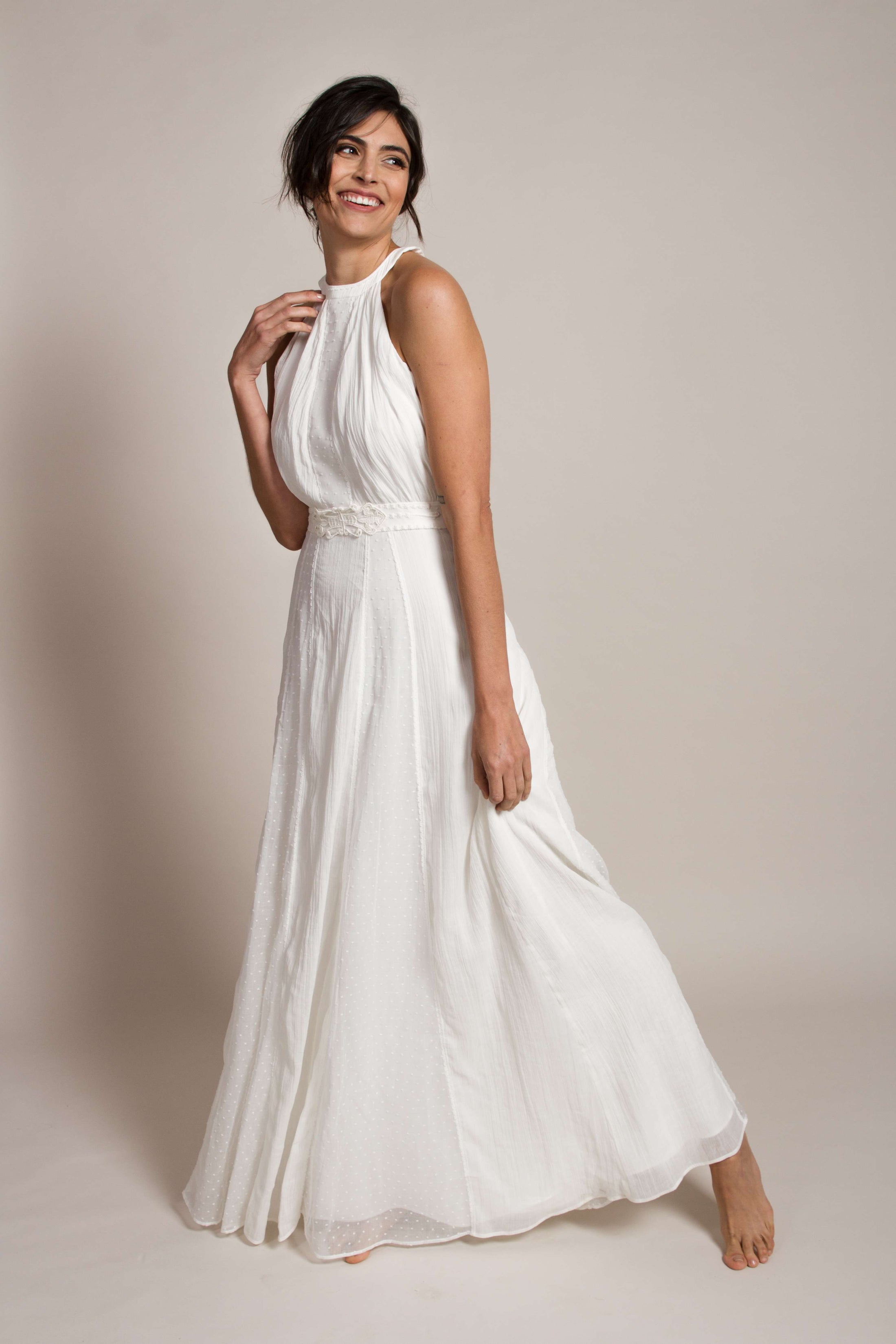 minimalist halterneck wedding dress