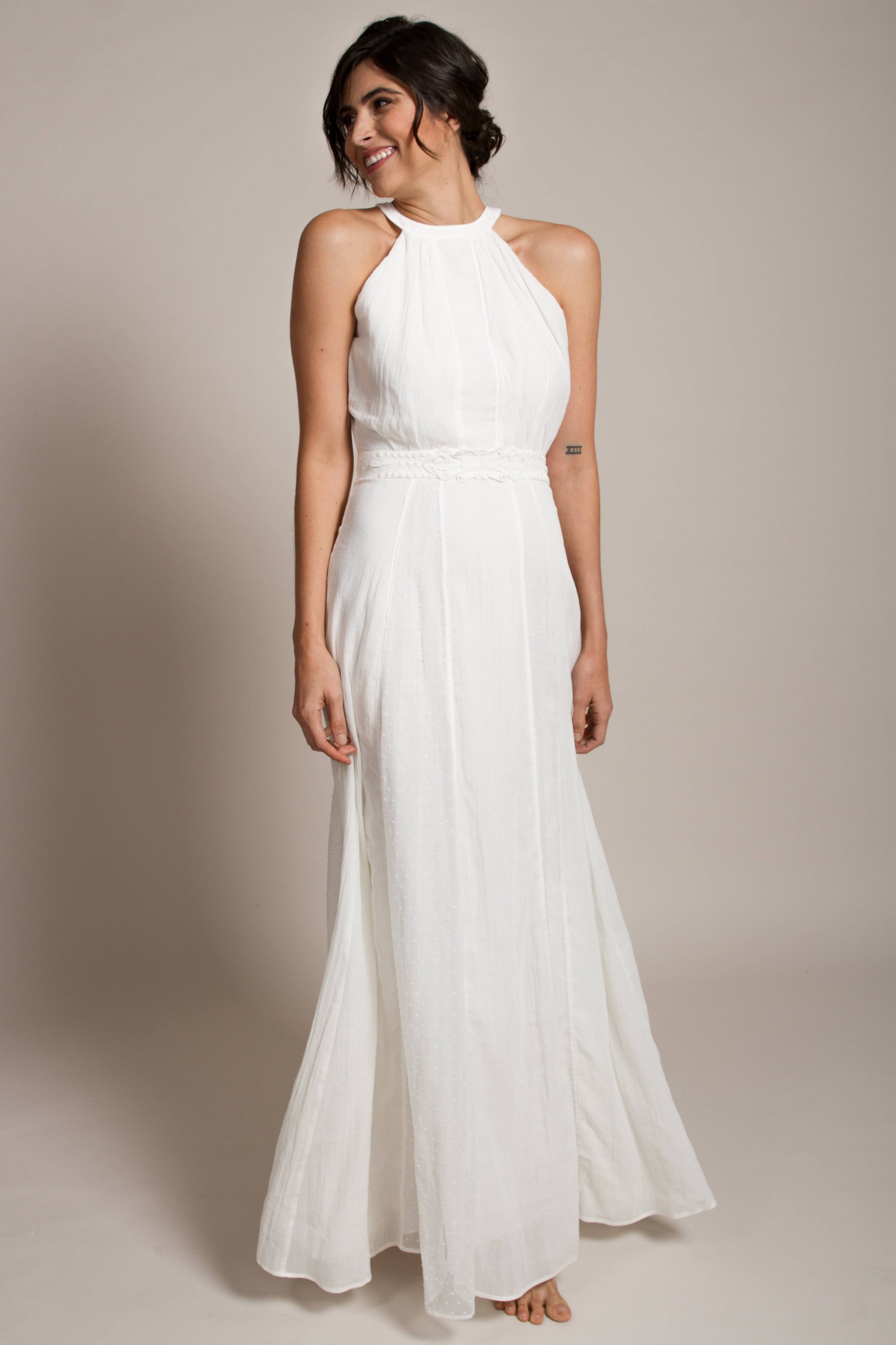 minimalist halterneck wedding dress