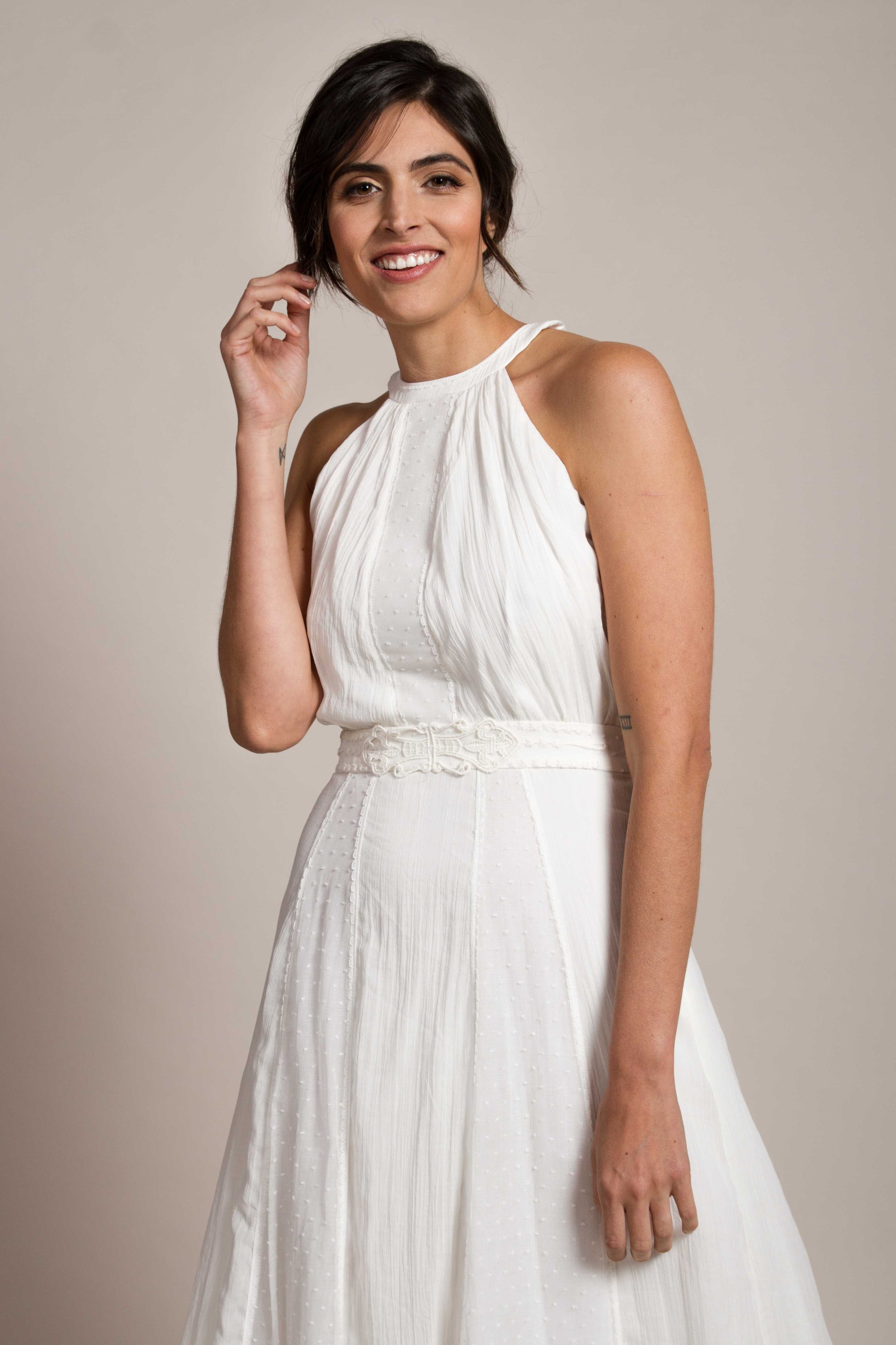 minimalist halterneck wedding dress