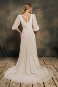 Load image into Gallery viewer, modern bohemian wedding dress with detachable billowy sleeves
