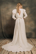 Load image into Gallery viewer, modern bohemian linen wedding dress with puffy sleeves
