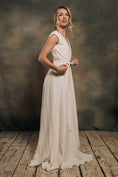 Load image into Gallery viewer, modern boho linen wedding dress with cap sleeves
