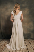 Load image into Gallery viewer, modern boho linen wedding dress with cap sleeves
