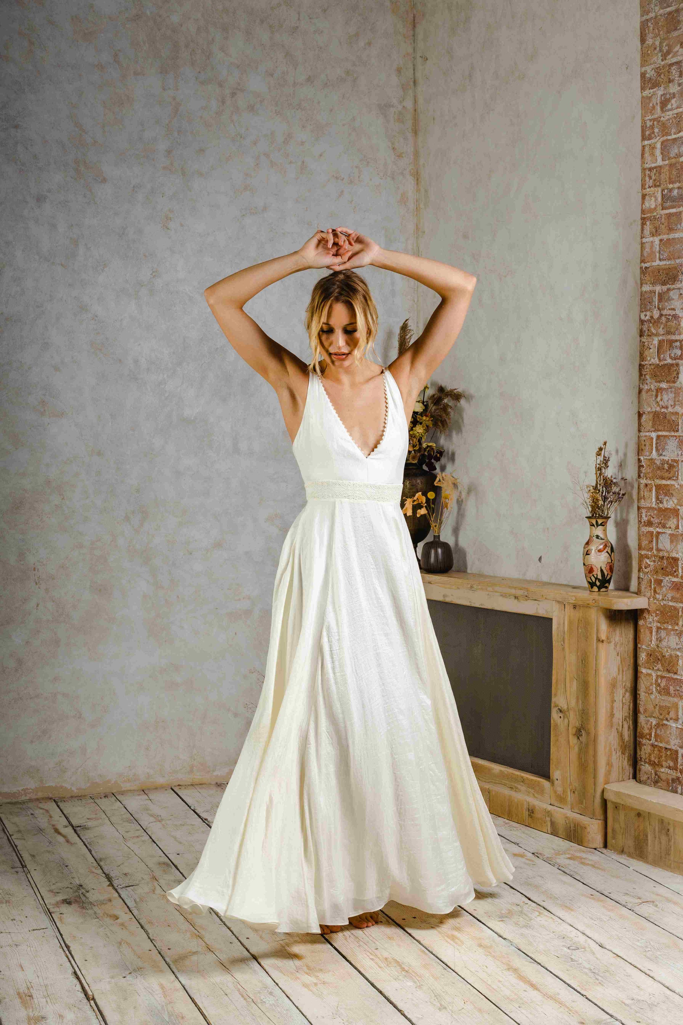 flowy silk wedding dress