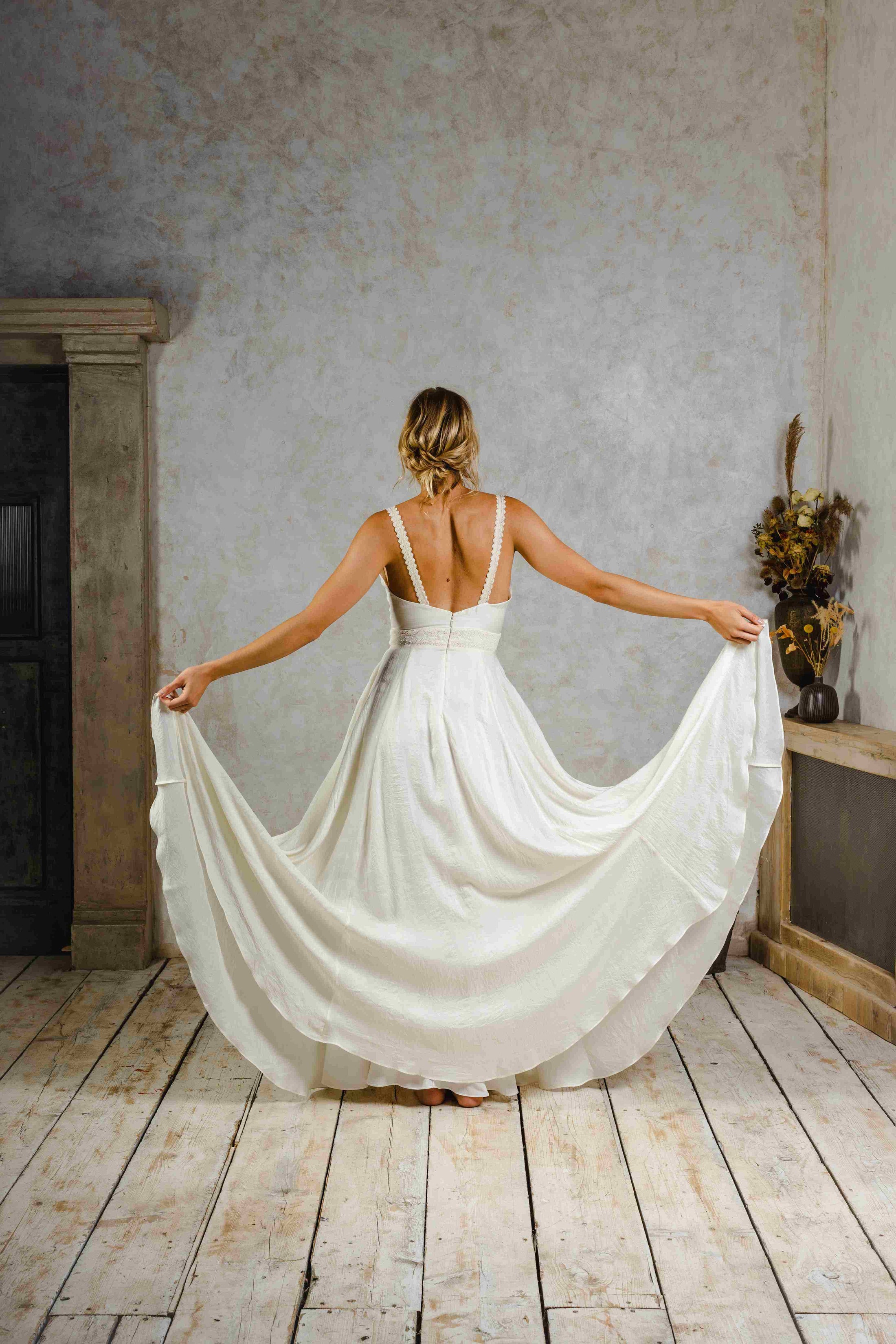 flowy silk wedding dress