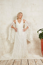 star lace wedding dress with detachable sleeves