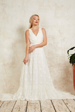 star lace wedding dress with detachable sleeves