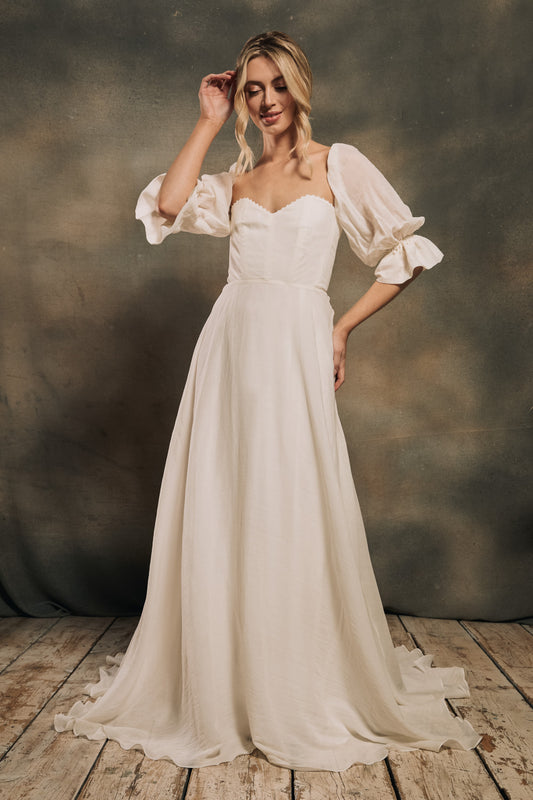 strapless wedding dress with detachable sleeves