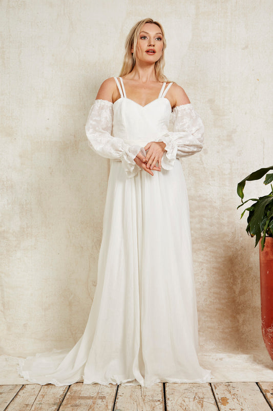 sustainable wedding dress with detachable sleeves