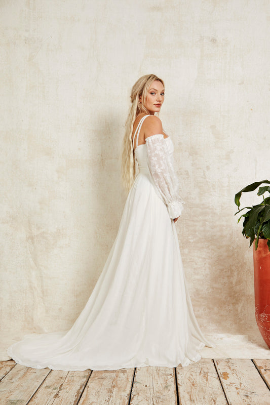 sustainable wedding dress with detachable sleeves