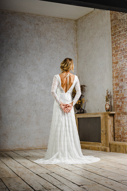 modern bohemian lace wedding dress