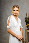 Load image into Gallery viewer, bohemian silk wedding dress with detachable sleeves
